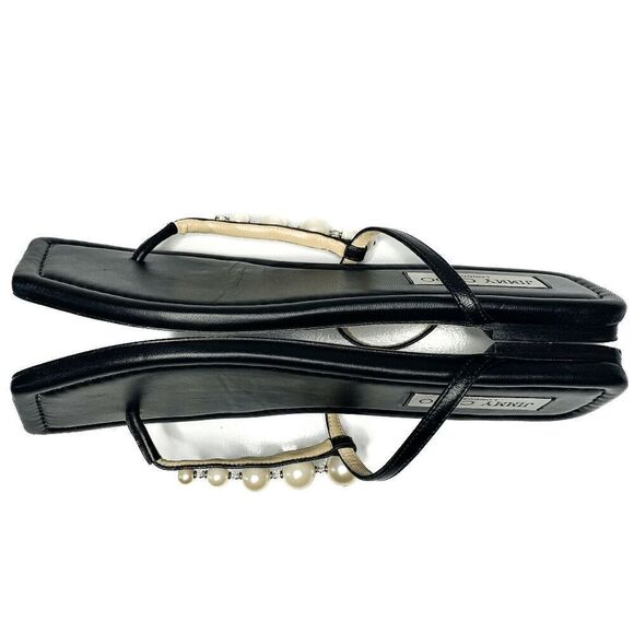 Jimmy Choo Alaina Faux Pearl Embellished Leather Flat Sandals EU 38 US 8 Black - Picture 5 of 9